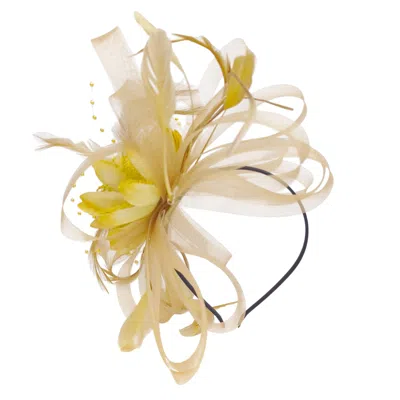 Cy Boutique Women's Feather & Floral Fascinator Headband In Mustard Gold