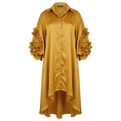 Cy Boutique Women's Floral Design Oversized Sleeves Shirt Dress In Yellow