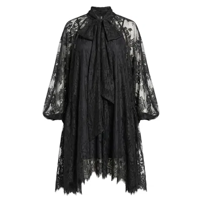 Cy Boutique Women's Floral Lace Long Blouseon Sleeves Design Dress In Black
