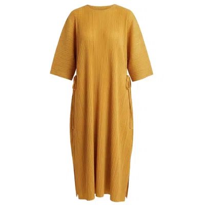 Cy Boutique Women's Full Length Pleated Maxi Dress With Cap Sleeves In Mustard Yellow