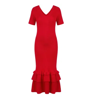 Cy Boutique Women's Full Pleated Ruffle Hem Maxi Dress In Red