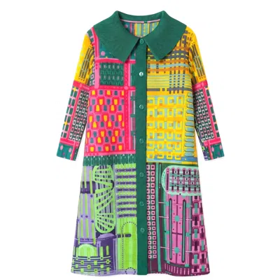 Cy Boutique Women's Green Architectural Graphic Print Blazer Dress With Buttons Design