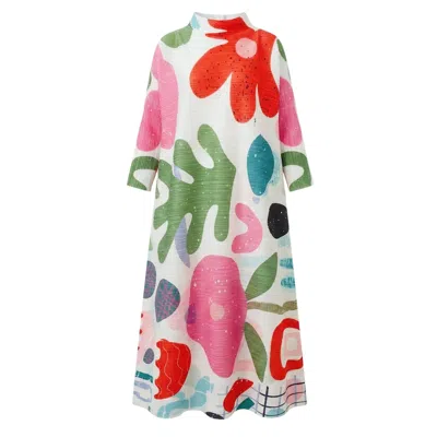Cy Boutique Women's Green / Pink / Red Artistic Abstract Print Pleated Maxi Dress
