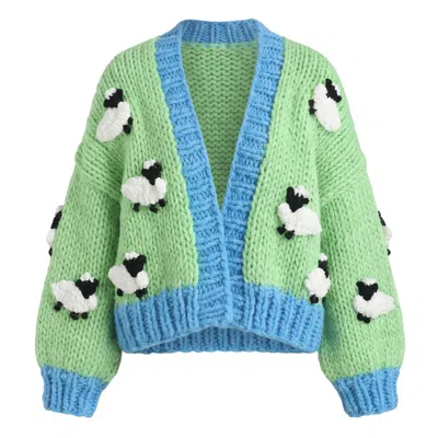 Cy Boutique Women's Green Sheep Pattern Hand Knit Cardigan In Multi