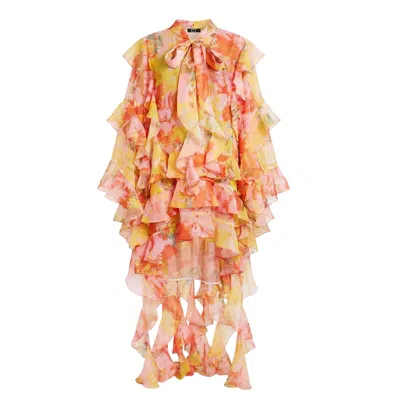 Cy Boutique Women's Heavy Tiered Ruffle Oversized Dress In Red Floral Print In Multi