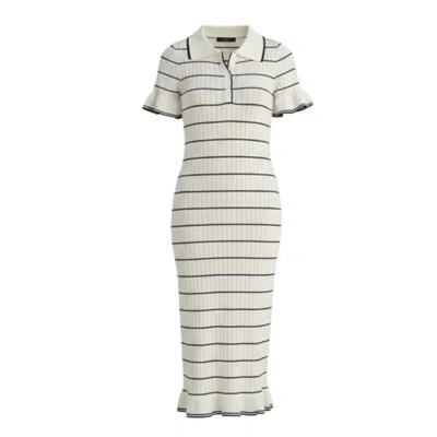 Cy Boutique Women's Knitted Maxi Dress With Polo Neck In Short Sleeves White Colour In Neutral