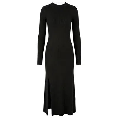Cy Boutique Women's Knitted Midi Dress With Side Open Design In Black