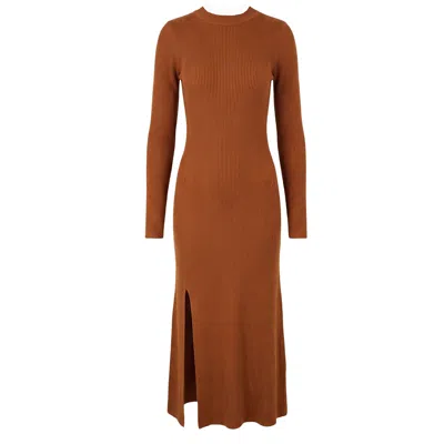 Cy Boutique Women's Knitted Midi Dress With Side Open Design In Rusty Brown