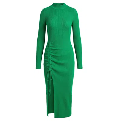 Cy Boutique Women's Knitted Ribbed Midi Bodycon Side Split Tie Up Design Dress In Green