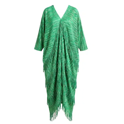 Cy Boutique Women's Layers Multi Fringed Tassel Pleated Midi Dress In Green
