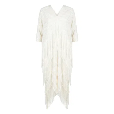 Cy Boutique Women's Layers Multi Fringed Tassel Pleated Midi Dress In White
