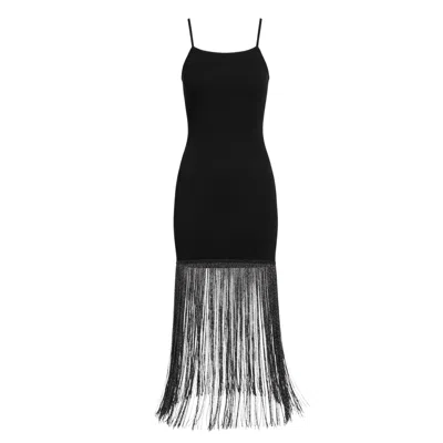 Cy Boutique Women's Long Fringed Tassel Detail Hem Bodycon Knit Dress In Black