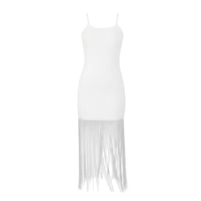 Cy Boutique Women's Long Fringed Tassel Detail Hem Bodycon Knit Dress In White