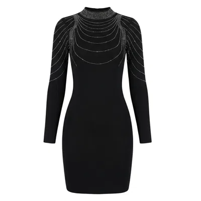 Cy Boutique Women's Long Sleeves Chain Embellished Bodycon Dress In Black