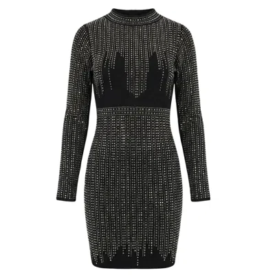 Cy Boutique Women's Long Sleeves Diamond Sequin Short Dress In Black