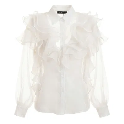Cy Boutique Women's Multi Layer Ruffles Design Sheer Organza Shirt In White