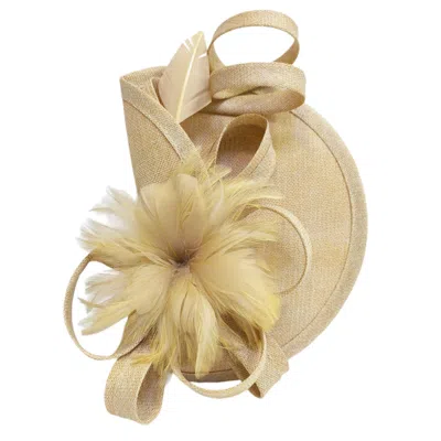 Cy Boutique Women's Neutrals Fascinator With Feather & Sculptural Loop Detail In Beige In Gold