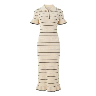Cy Boutique Women's Neutrals Knitted Maxi Dress With Polo Neck In Short Sleeves Beige Colour In White