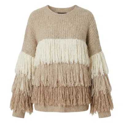 Cy Boutique Women's Neutrals Layered Tassel Design Soft Knit Jumper In Beige
