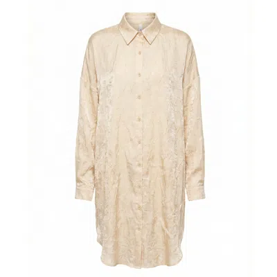 Cy Boutique Women's Neutrals Oversized Long Shirt Dress In Textured Jacquard Design Fabric In Cream