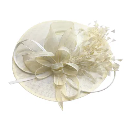 Cy Boutique Women's Neutrals Statement Fascinator Hat With Feather Detail In Cream In White