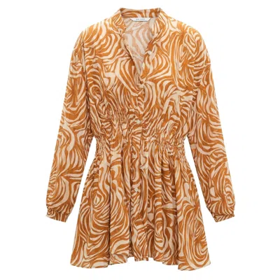 Cy Boutique Women's Orange Rose Scarf Print Mini Shirt Dress In Brown
