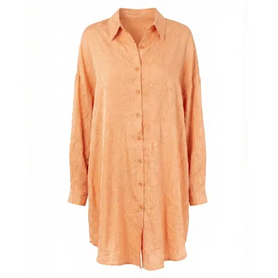 Cy Boutique Women's Oversized Long Shirt Dress In Textured Jacquard Design Fabric In Orange
