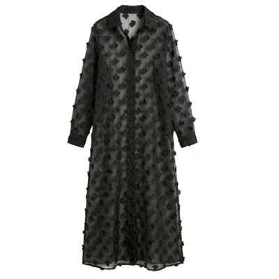 Cy Boutique Women's Oversized Long Shirt Dress With Floral Embellished Design In Black
