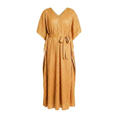 Cy Boutique Women's Oversized Metallic Pleated Kaftan Maxi Dress In Gold
