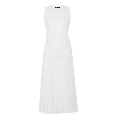 Cy Boutique Women's Pearl Bead Pointelle Knit Bodycon Midi Dress In White