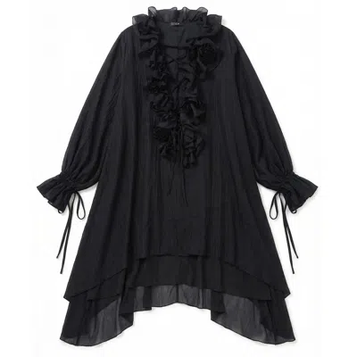 Cy Boutique Women's Rose Floral Tie-neck Oversized Midi Dress In Black