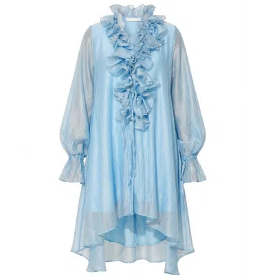 Cy Boutique Women's Rose Floral Tie-neck Oversized Midi Dress In Blue