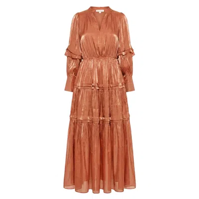 Cy Boutique Women's Silky Feeling Organza Dress With Ruffle Design In Rusty Orange