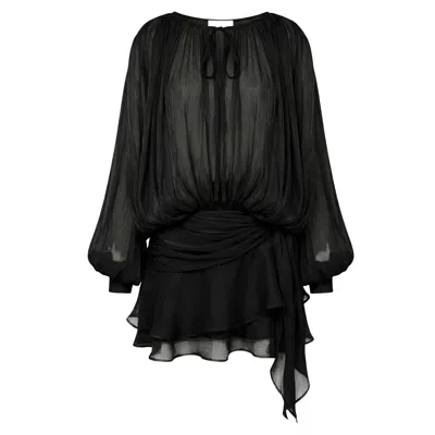 Cy Boutique Women's Silky Satin Feeling Cape Sleeves Design Short Dress In Black