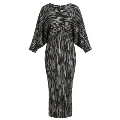 Cy Boutique Women's Silver Metallic Print Pleated Dress With Kimono Sleeves In Sliver