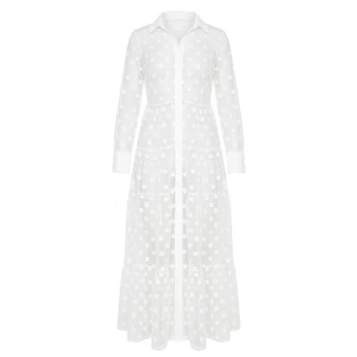 Cy Boutique Women's Spotted Design Lace Shirt Dress Cardigan In White