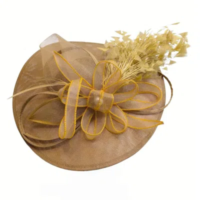 Cy Boutique Women's Statement Fascinator Hat With Feather Detail In Gold In Yellow
