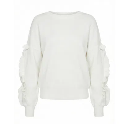 Cy Boutique Women's White Chiffon Frilled With Crystal Stone Embellished Jumper