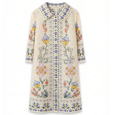 Cy Boutique Women's White Flower Print Blazer Dress With Buttons Design