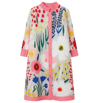 Cy Boutique Women's White / Pink Painterly Wildflower Sheer Shirt Dress – Pink Trim In Multi