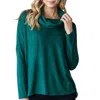 CY FASHION COWL NECK SWEATER IN HUNTER GREEN
