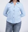 Cy Fashion Here We Are Collared Long Sleeve Top In Blue In Blue