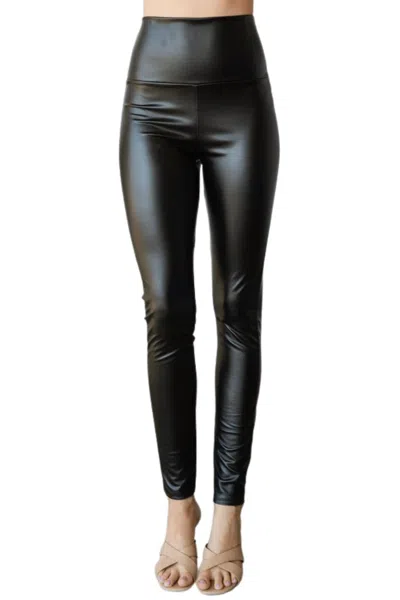 Cy Fashion High Waist Faux Leather Leggings In Black