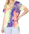 Cy Fashion Tie Dye Crisscrossed Top In Coral/purple In Multi