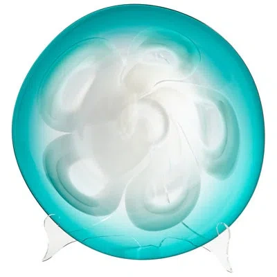 Cyan Design Flower Power Glass Coastal Decorative Plate In Blue In Cyan Blue