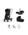 Cybex Priam 4 In Rose Gold + Cloud T Travel System With Priam Lux Carry Cot, Platinum Footmuff, Snack Tray In Sepia Black