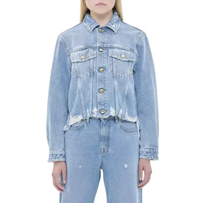 Cycle Bleach Hailey Crop Trucker Jacket In Blue