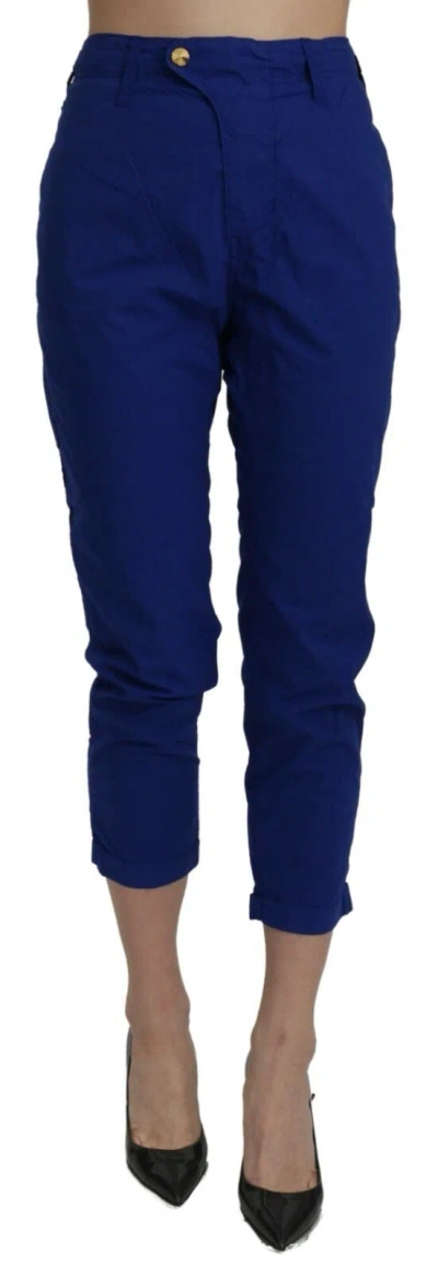Cycle Cotton Royal Blue High Waist Skinny Cropped Trouser Pants