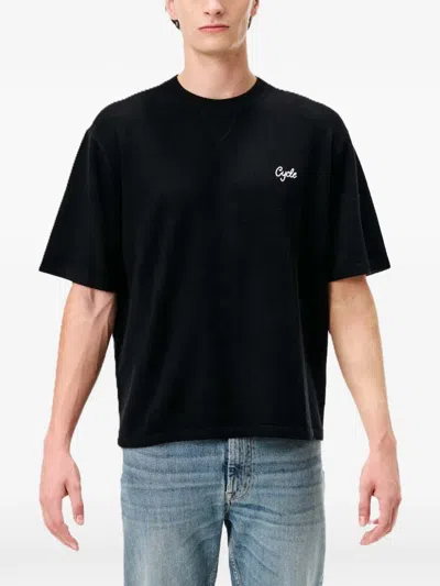 Cycle Gino Logo-embroidered V-insert T-shirt In Black