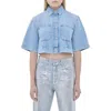 Cycle Jane Crop Shirt Bleach Subtle Fading In Blue